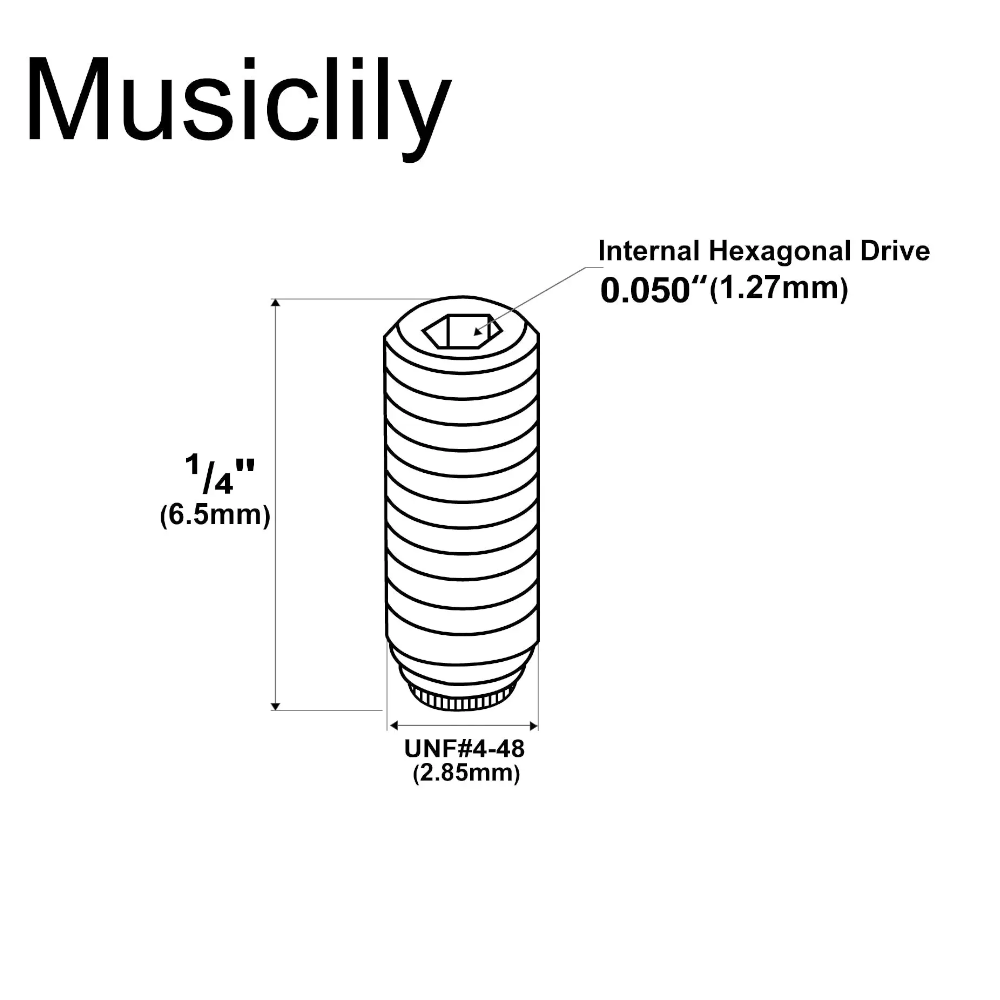 MusicLily brugzadelschroef imbus 6,5 mm USA UNF#4-48x1/4, nickel, 12 stuks - Afbeelding 3