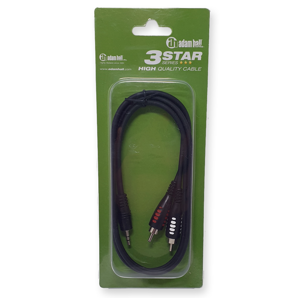 Adam Hall K3YWCC0100 kabel jack 3,5 stereo naar 2xRCA male 1 mtr