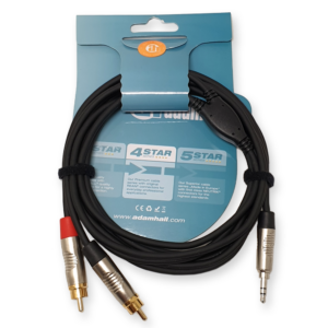 Adam Hall K4YWCC0300 audiokabel jack 3,5 naar 2xRCA male 3 mtr