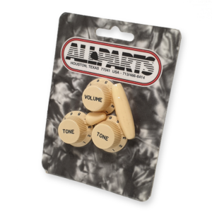 Allparts knoppenset cream met zwarte tekst PK-0178-028