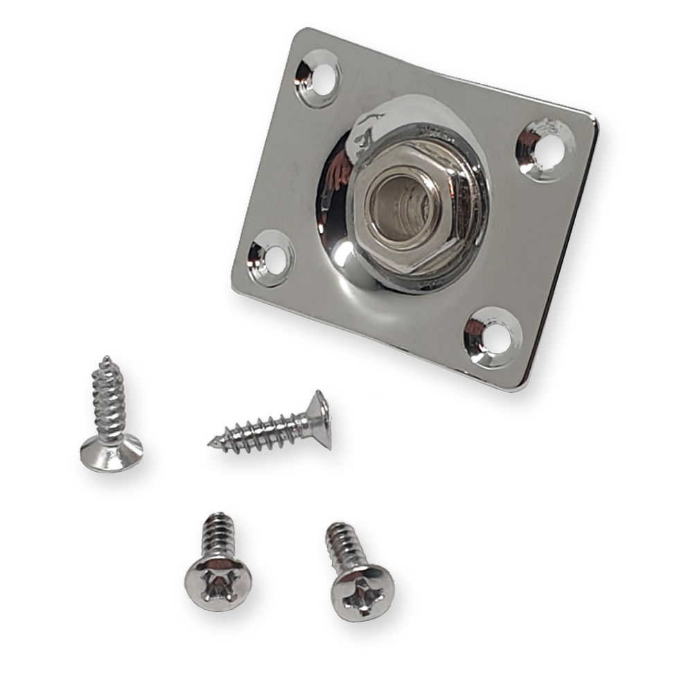 Fleor output jack plate, rechthoekig, gewelfd, chrome