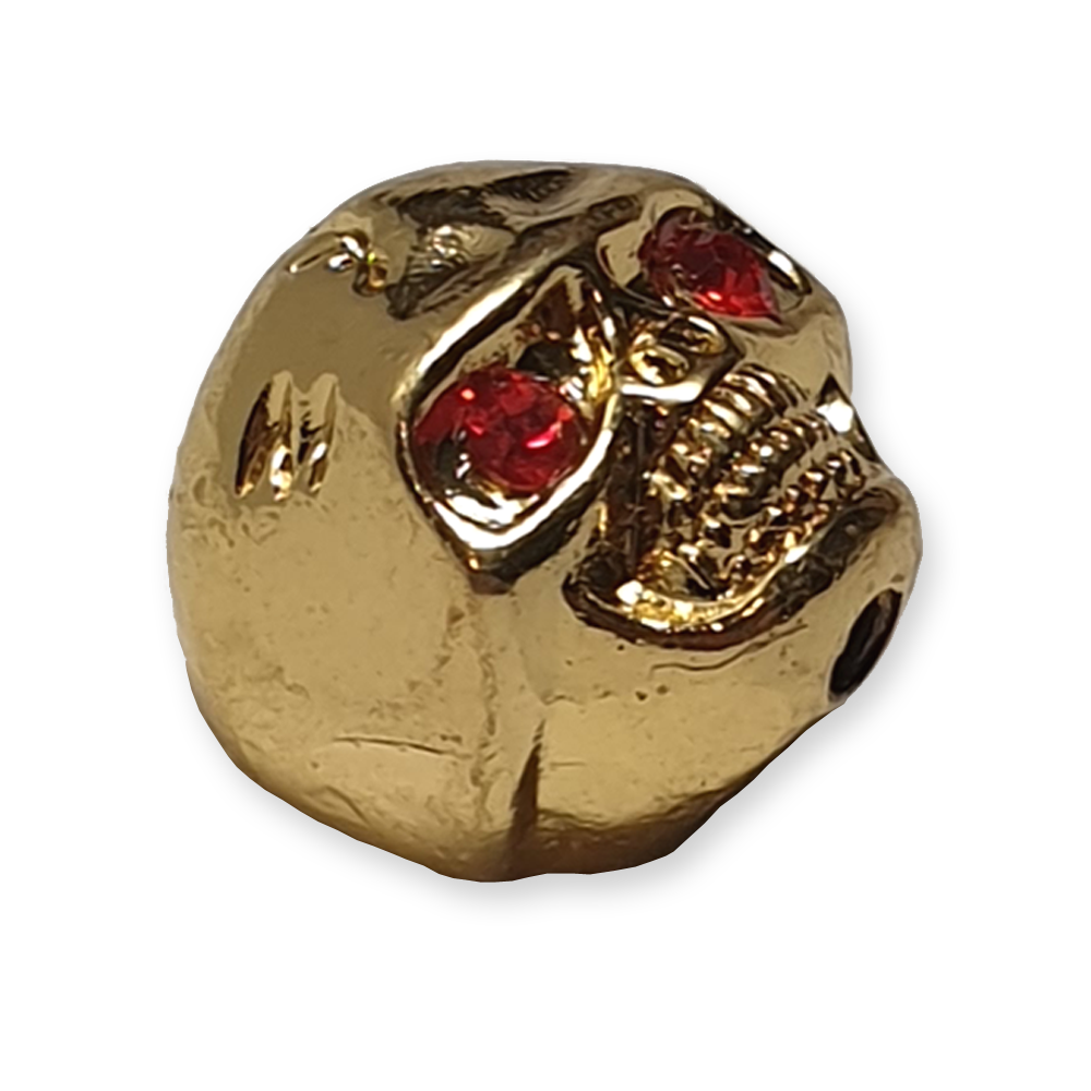 Kokko Skull knop, gold met red eyes