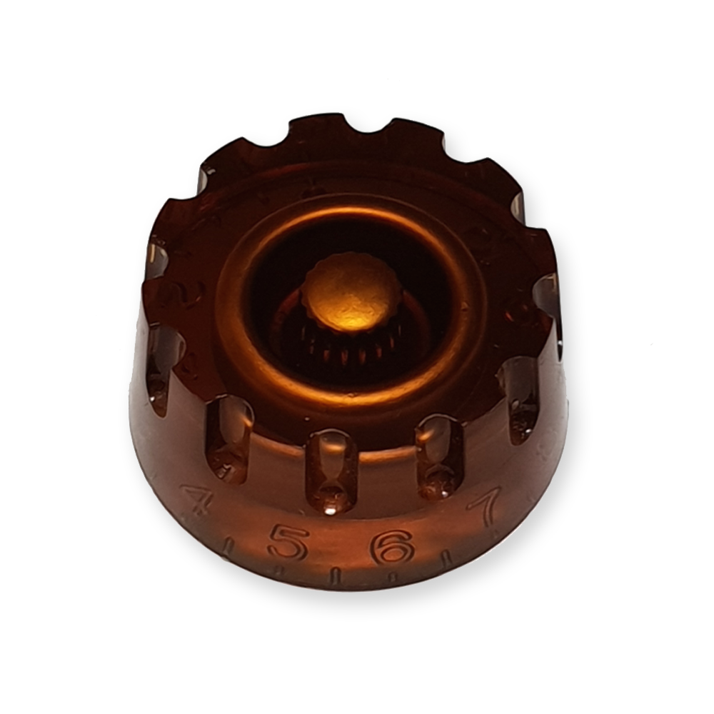 Speed knop, voor volume of tone regelaar, gekarteld, amber