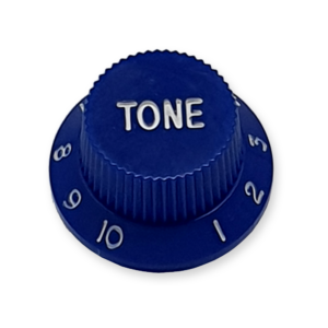Stratocaster bell knop, tone, blauw met witte tekst
