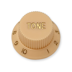Stratocaster bell knop, tone, cream met gold tekst