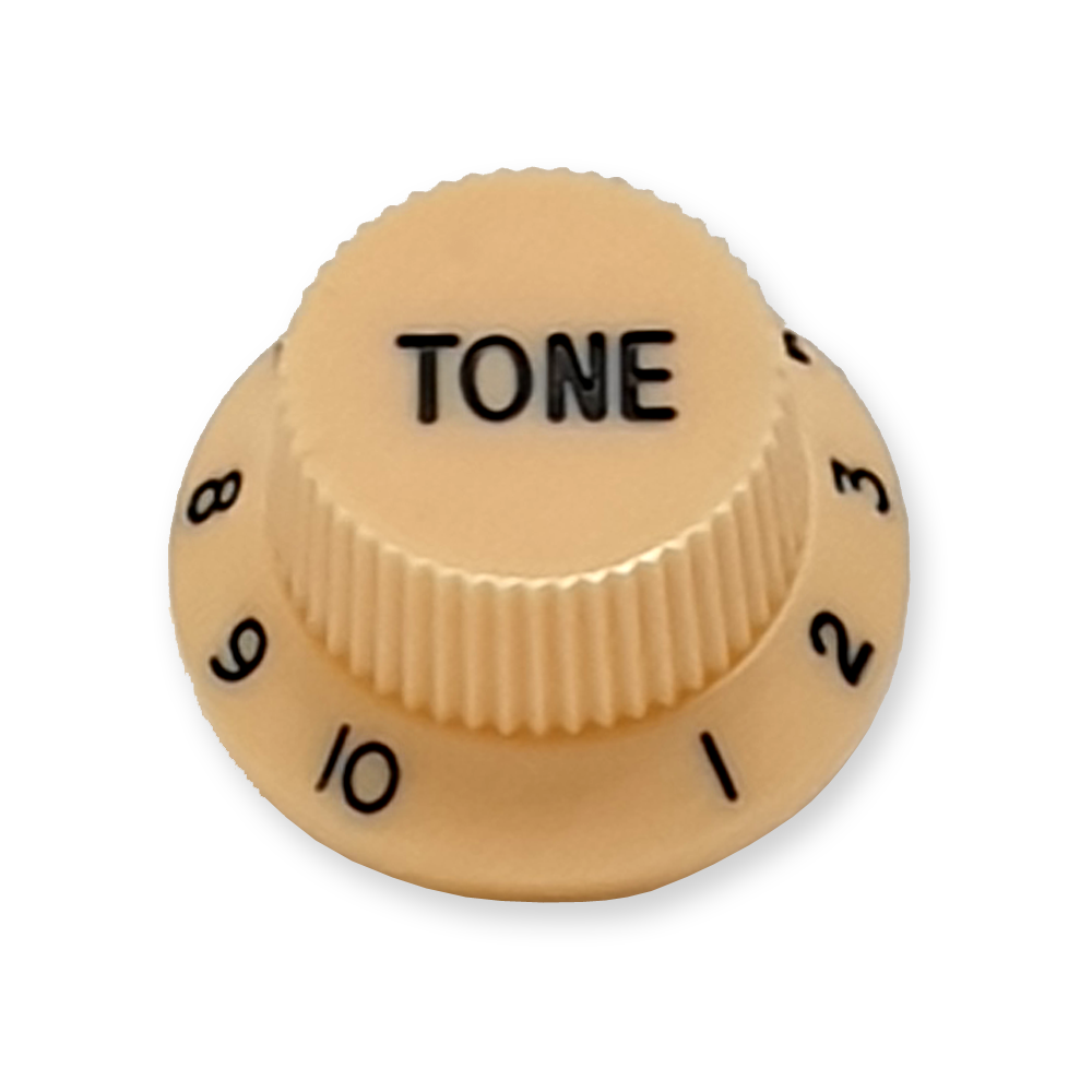 Stratocaster bell knop, tone, cream met zwarte tekst