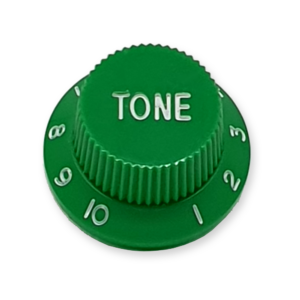 Stratocaster bell knop, tone, groen met witte tekst