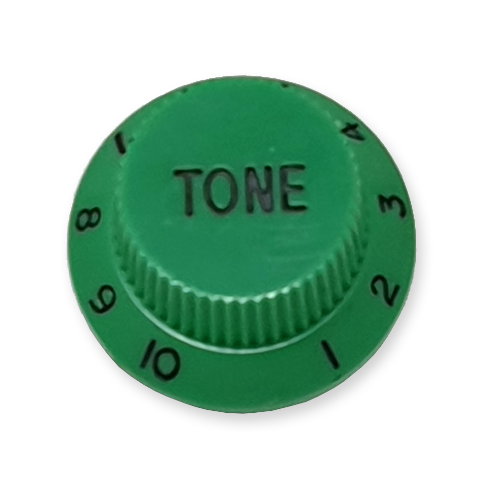 Stratocaster bell knop, tone, groen met zwarte tekst