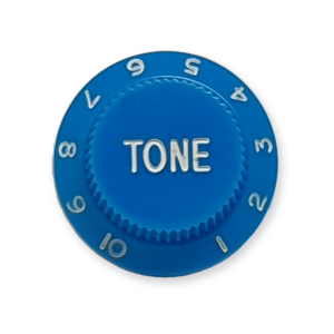 Stratocaster bell knop, tone, lichtblauw met witte tekst