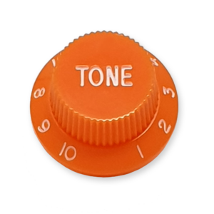 Stratocaster bell knop, tone, oranje met witte tekst