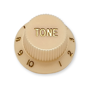 Stratocaster bell knop, tone, parchment met gold tekst