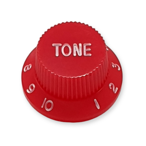 Stratocaster bell knop, tone, rood met witte tekst