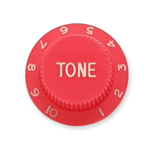 Stratocaster bell knop, tone, roze met witte tekst