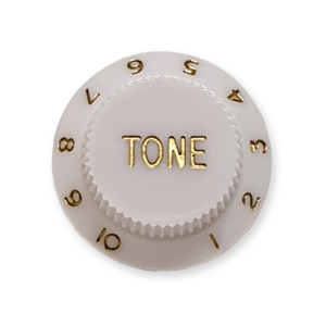 Stratocaster bell knop, tone, wit met gold tekst