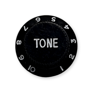 Stratocaster bell knop, tone, zwart met witte tekst