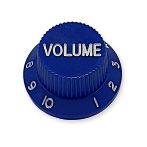 Stratocaster bell knop, volume, blauw met witte tekst