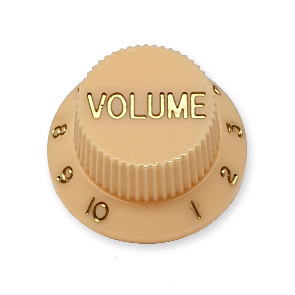 Stratocaster bell knop, volume, cream met gold tekst