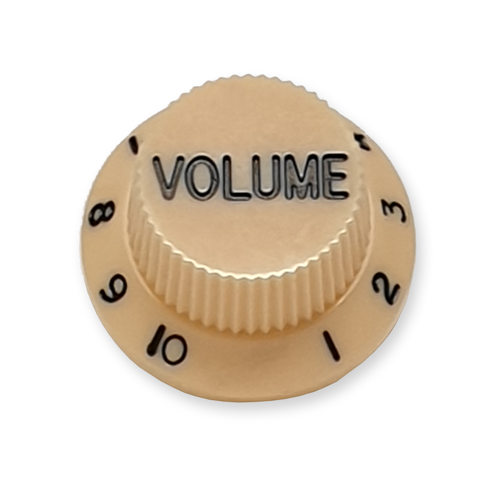 Stratocaster bell knop, volume, cream met zwarte tekst
