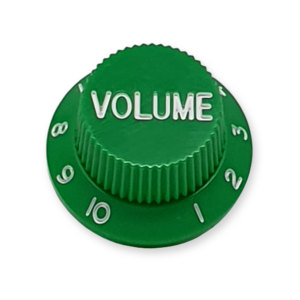 Stratocaster bell knop, volume, groen met witte tekst