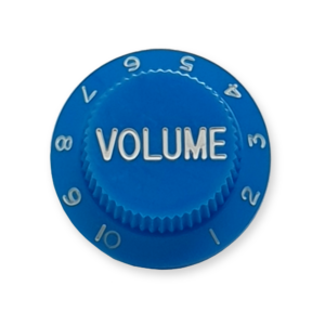 Stratocaster bell knop, volume, lichtblauw met witte tekst
