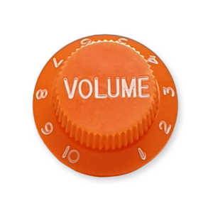 Stratocaster bell knop, volume, oranje met witte tekst