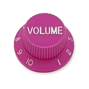 Stratocaster bell knop, volume, paars met witte tekst