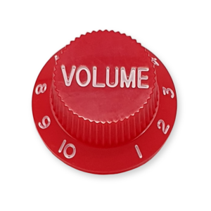 Stratocaster bell knop, volume, rood met witte tekst