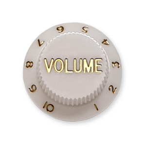 Stratocaster bell knop, volume, wit met gold tekst