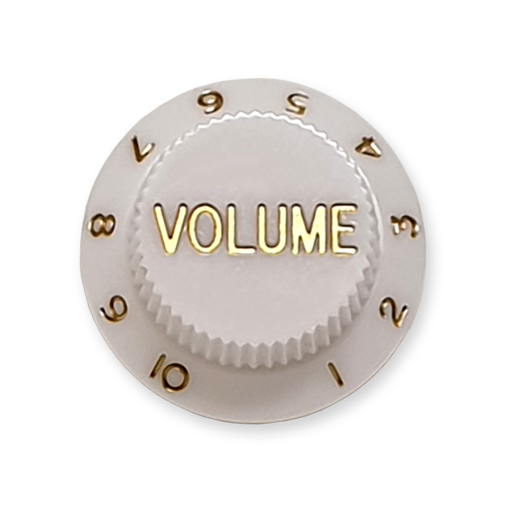 Stratocaster bell knop, volume, wit met gold tekst
