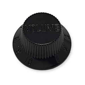 Stratocaster bell knop, volume, zwart met zwarte tekst
