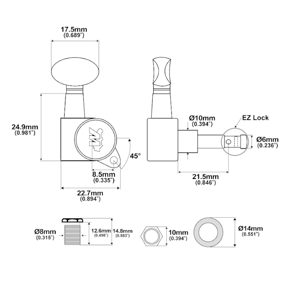 Wilkinson WJN05 stemmechanieken set EZ-lock, gold, 6-in-lijn - Afbeelding 4